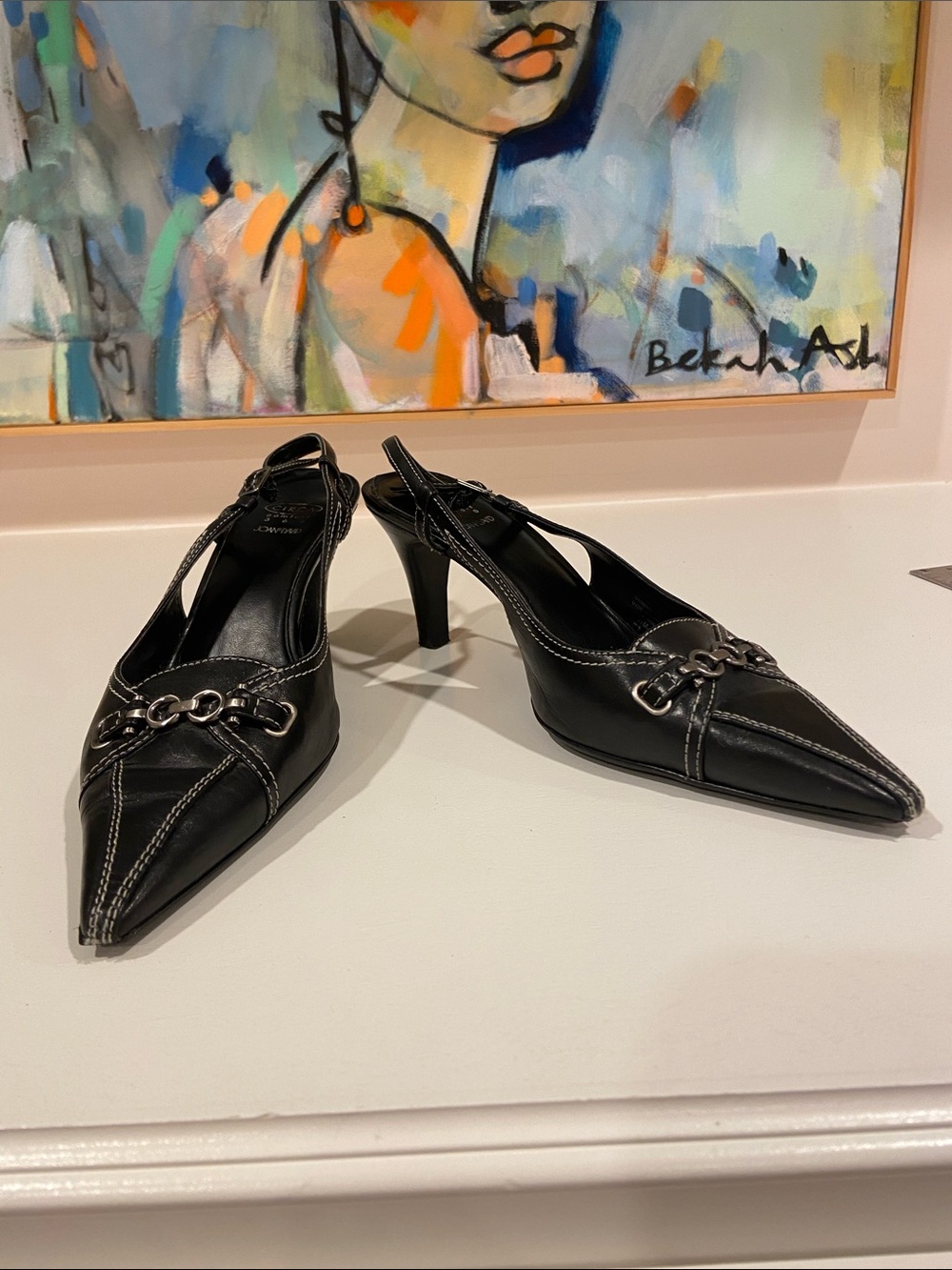 Vintage Circa Joan & DavidBlack Pointed Slingback Heels
